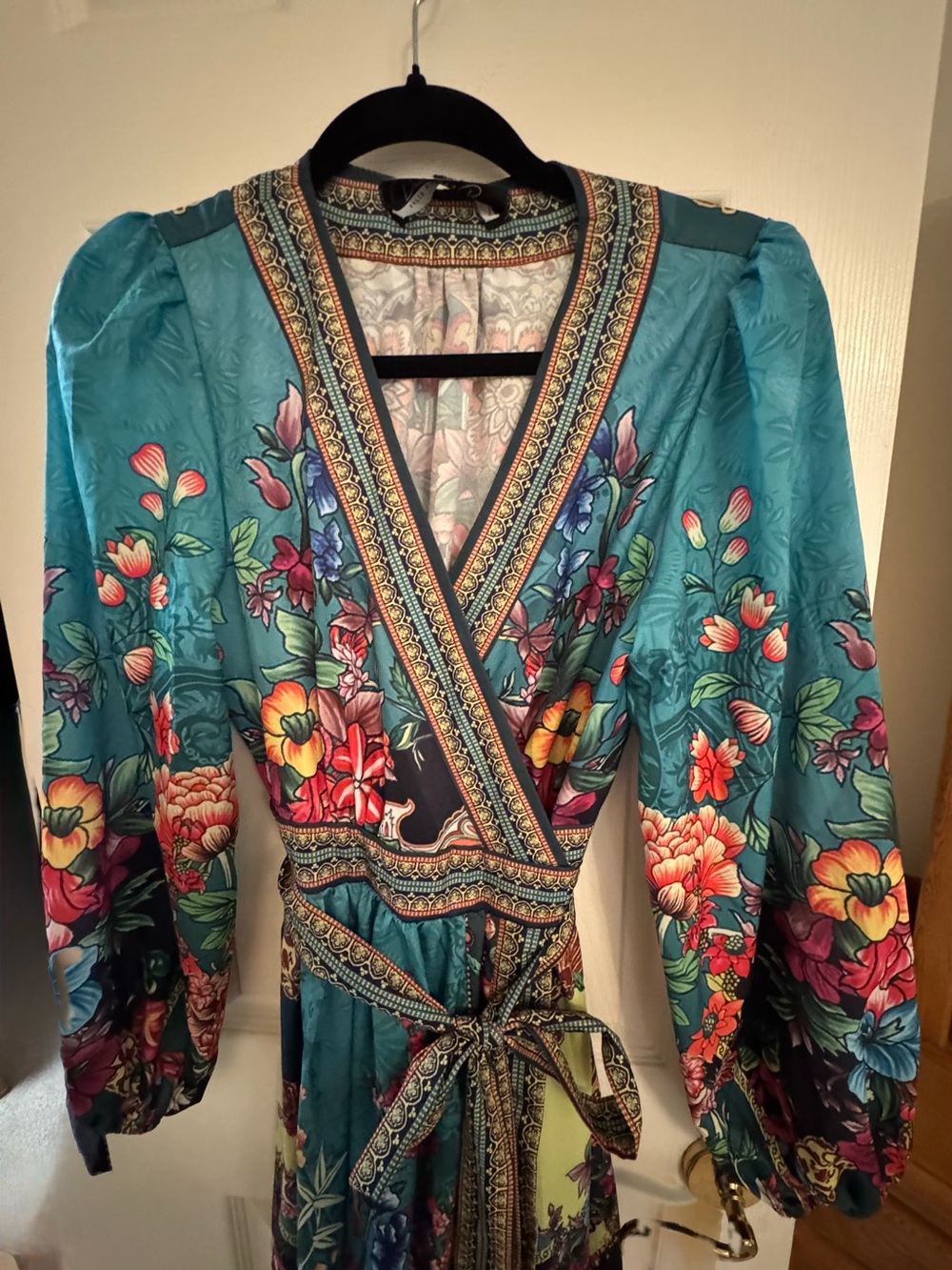 Dalia Teal Floral Wrap Midi Dress